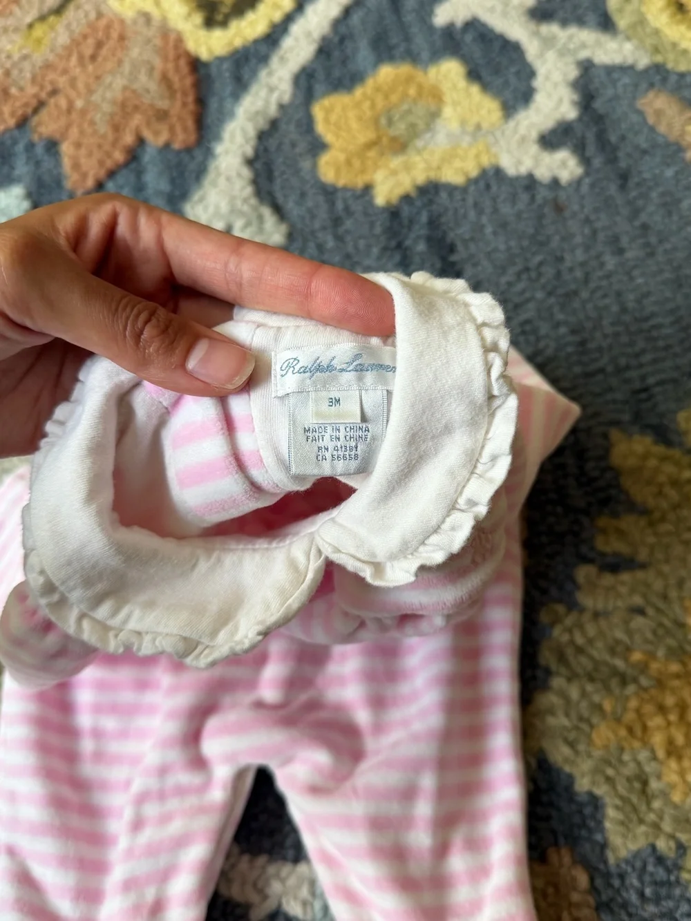 Ralph Lauren Pink and White Striped Baby Footed One-Piece